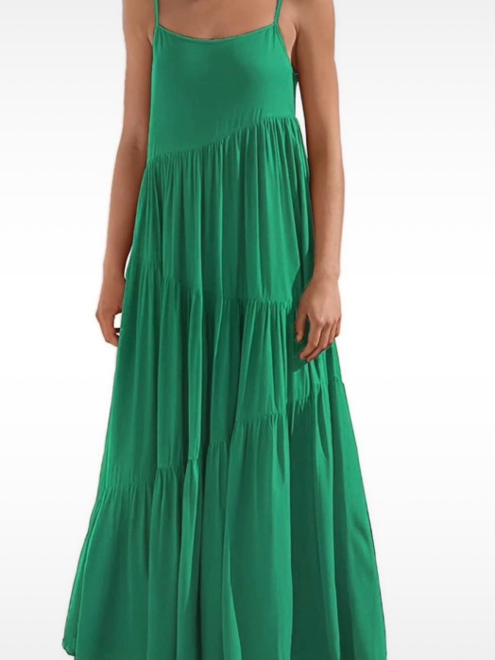 Amazon Green Spaghetti-Strap Tiered Maxi Dress
